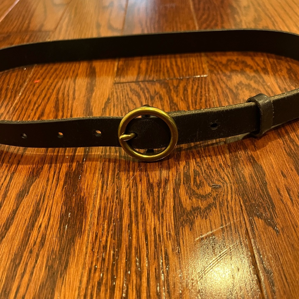 Aritzia auxiliary leather black belt brass hardware xs